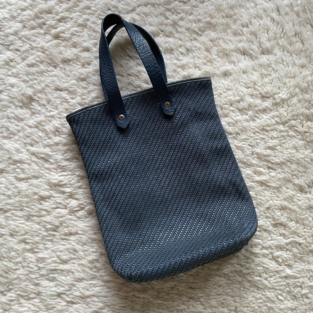 Vintage Hermès Ahmedabad PM Handbag Bag Purse Pale Blue Woven Leather Tote